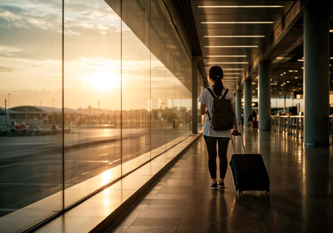 Traveler with luggage in an airport terminal